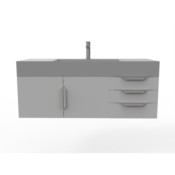 Castello Usa Amazon 48" Wall Mounted Gray Vanity With Gray Top And Chrome Handles CB-MC-48G-CHR-2056-GR